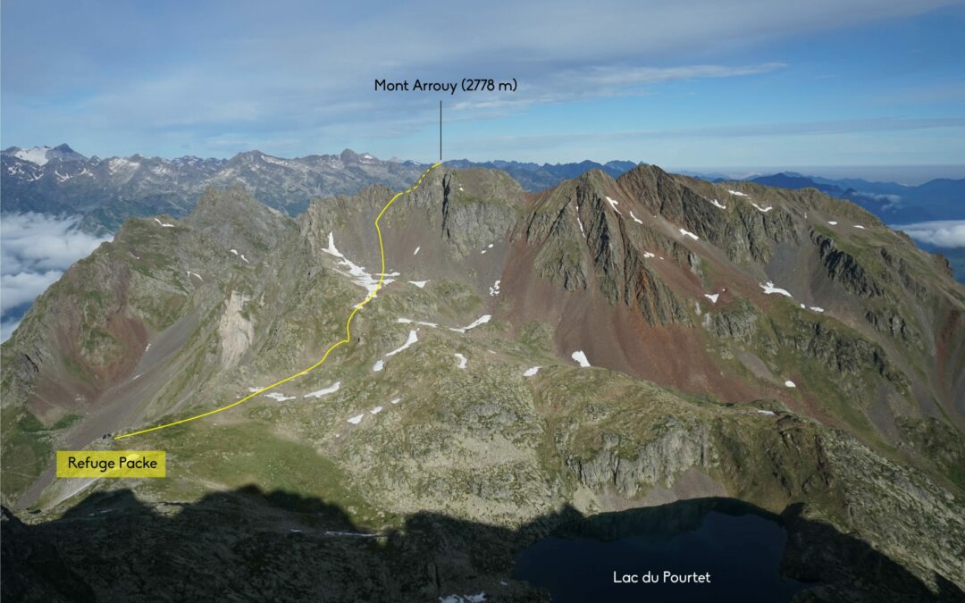 Mont Arrouy (2778 m) – Pic Prudent (2787 m) – Pic de la Coume de l’Ours (2855 m) – Turon de Néouvielle (3035 m) – Pic des Trois Conseillers (3039 m) depuis le plateau de Lienz